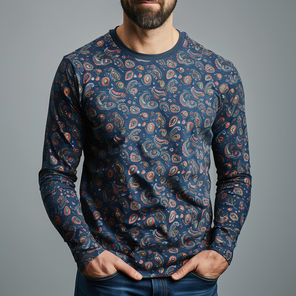 TomsloverPaisley Print Pullover Long Sleeve Casual Tee