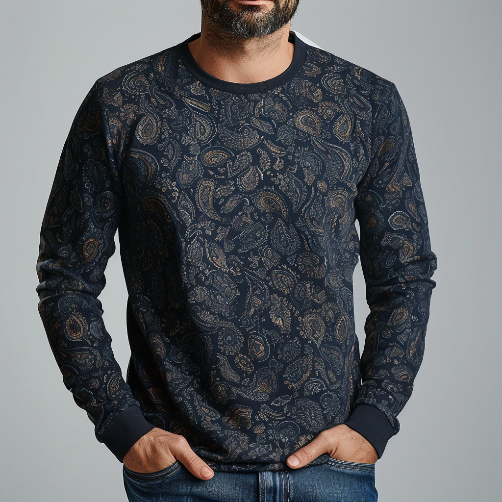 TomsloverPaisley Print Pullover Long Sleeve Casual Tee