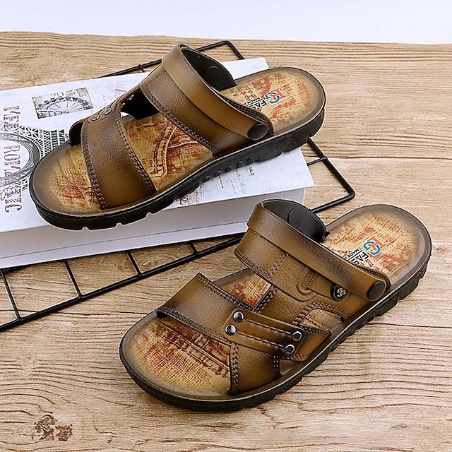 Summer genuine leather sandals men's soft sole casual breathable beach shoes slippers