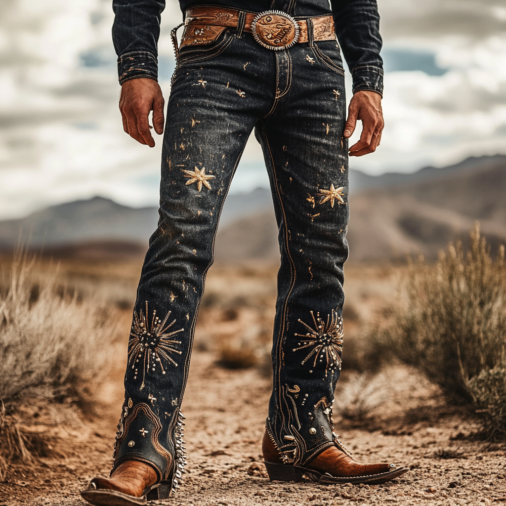 High-quality jeans with a graphic pattern