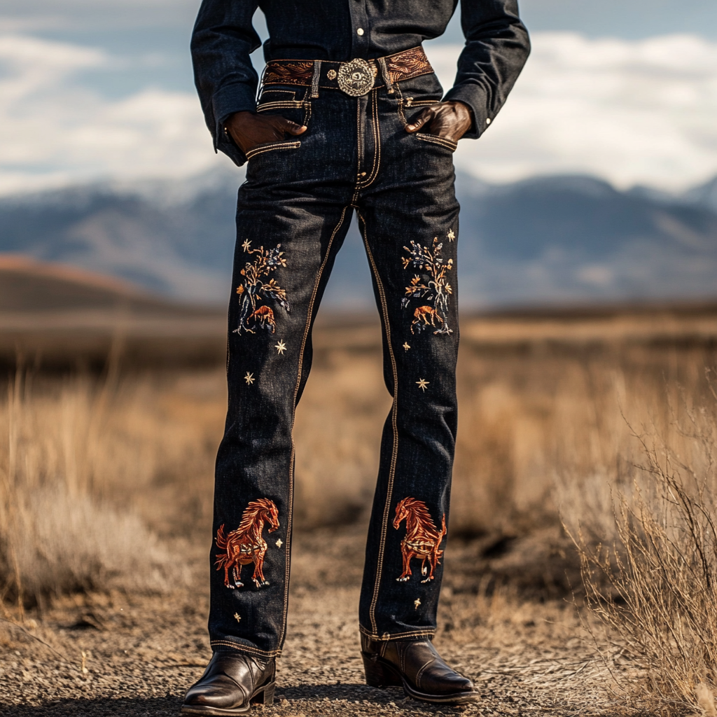 High-quality jeans with a graphic pattern