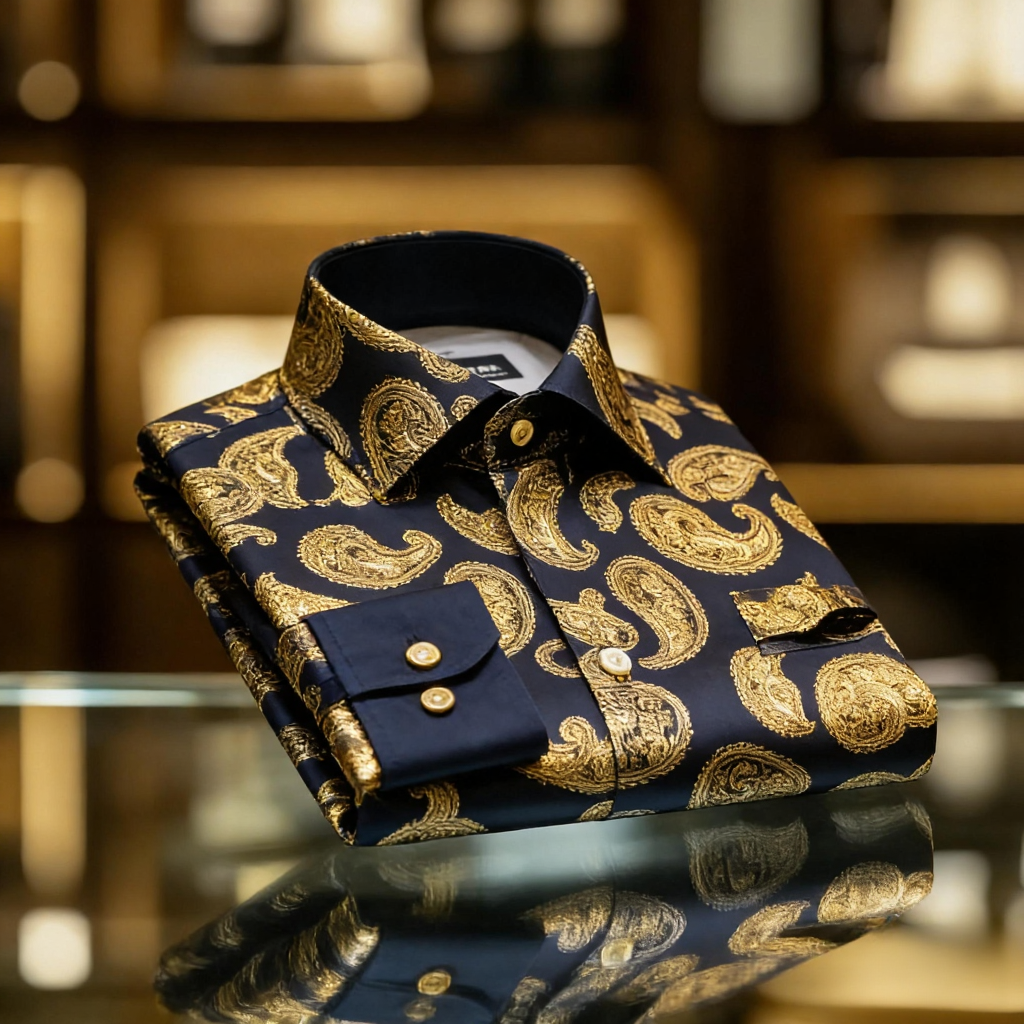 Men's Satin Luxe Paisley print long sleeve shirt