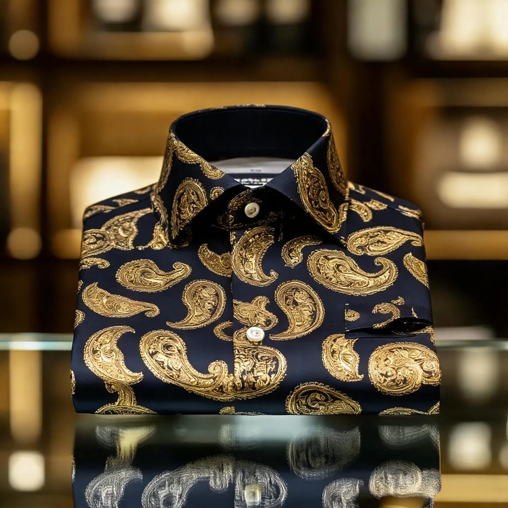 Men's Satin Luxe Paisley print long sleeve shirt