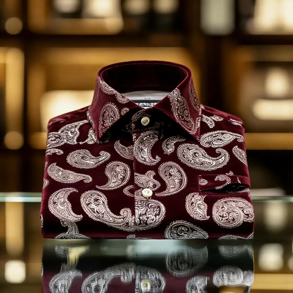 Men's Satin Luxe Paisley print long sleeve shirt