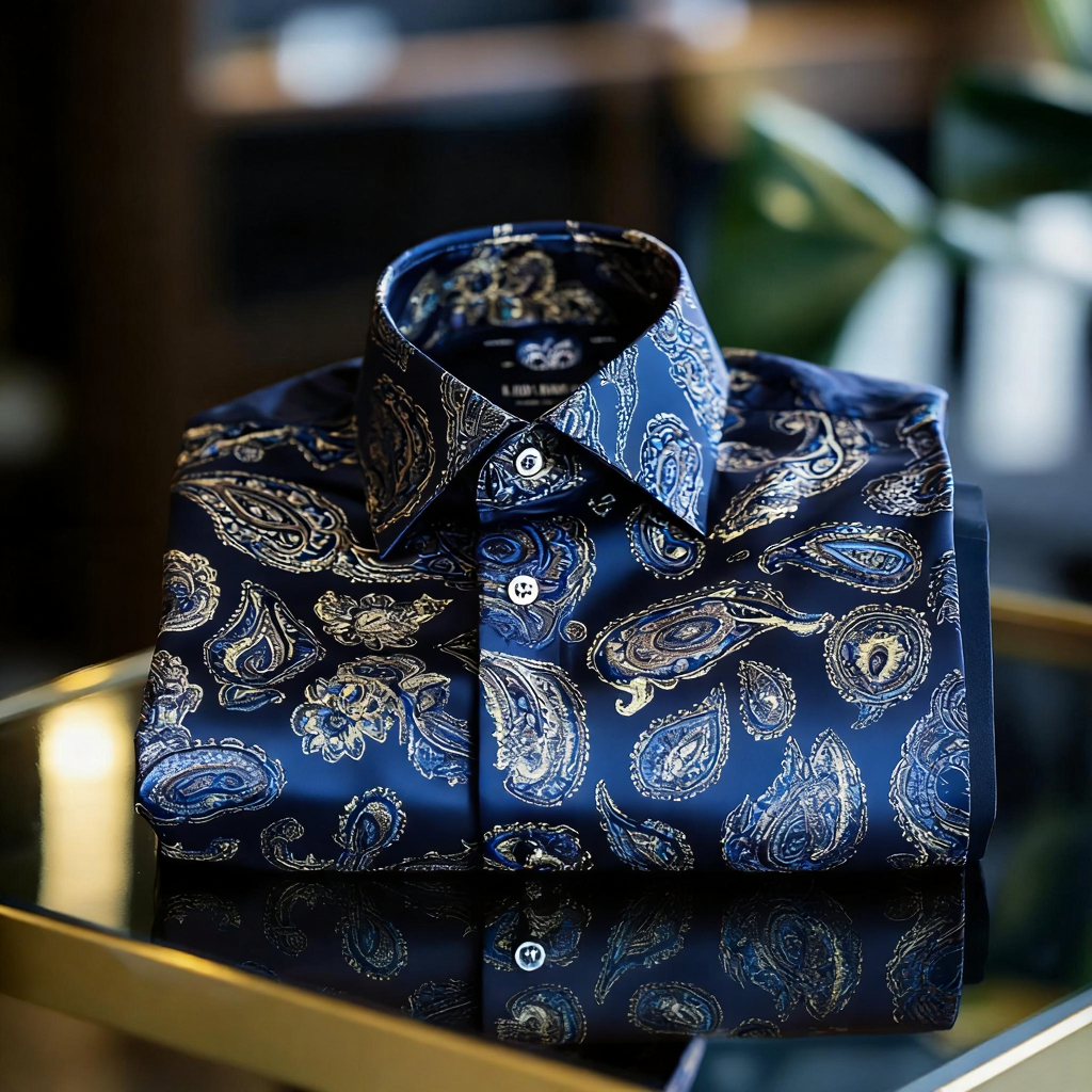 Men's Satin Luxe Paisley print long sleeve shirt
