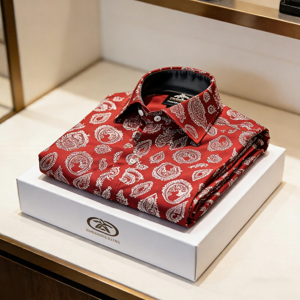 Men's Satin Luxe Paisley print long sleeve shirt