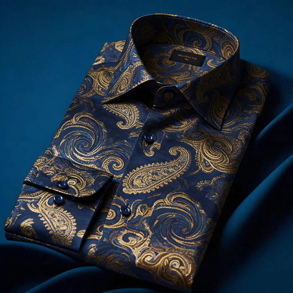 Men's Satin Luxe Paisley print long sleeve shirt