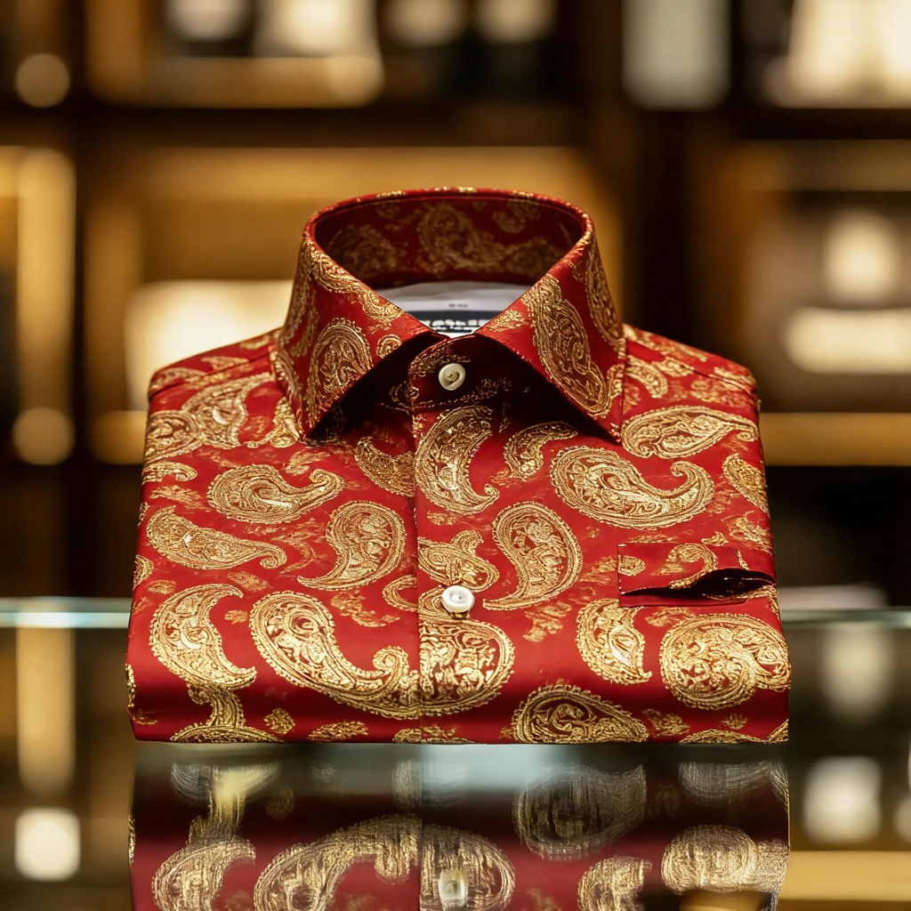 Men's Satin Luxe Paisley print long sleeve shirt