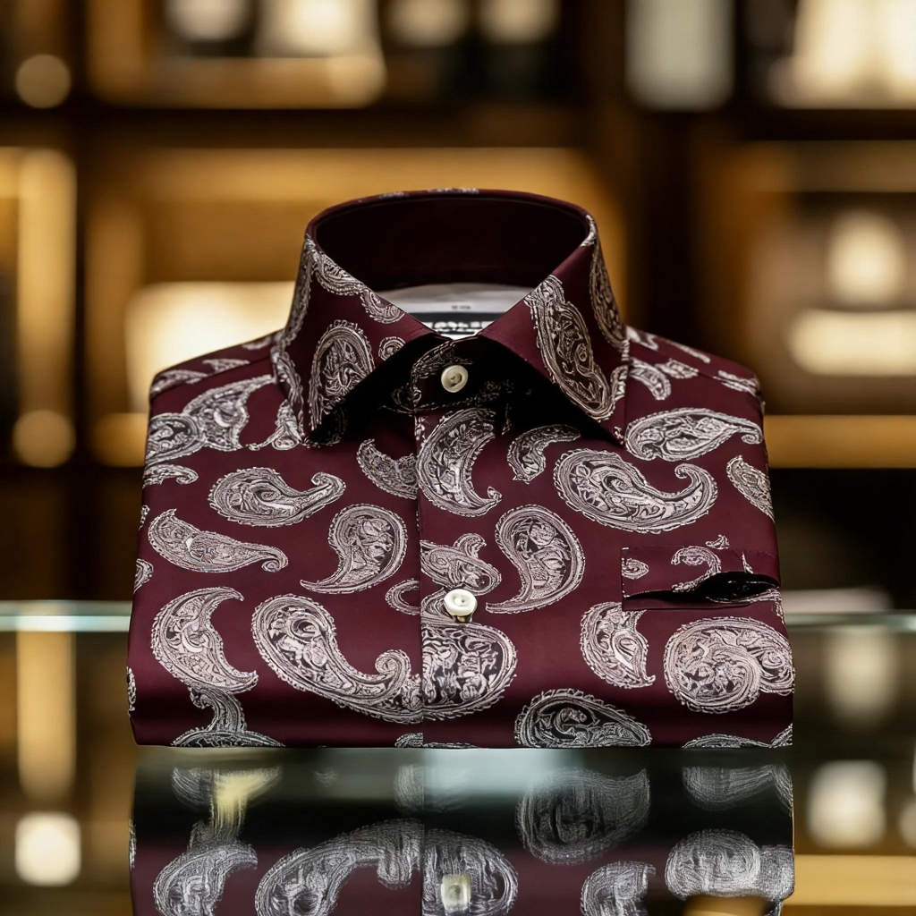 Men's Satin Luxe Paisley print long sleeve shirt