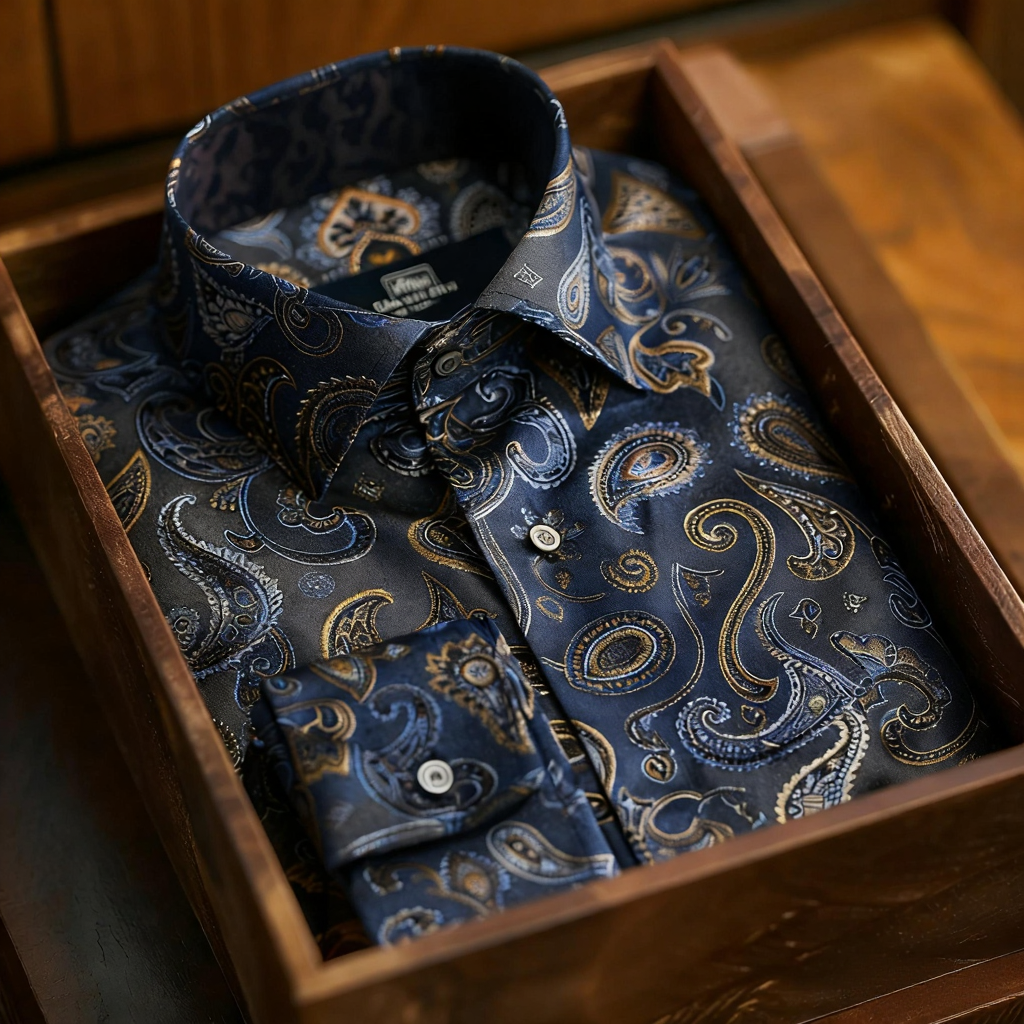 Men's Satin Luxe Paisley print long sleeve shirt