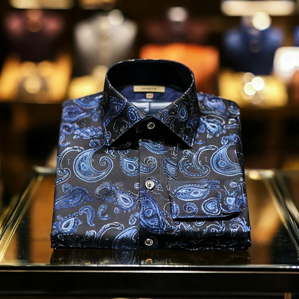 Men's Satin Luxe Paisley print long sleeve shirt