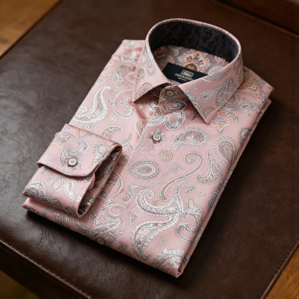 Men's Satin Luxe Paisley print long sleeve shirt