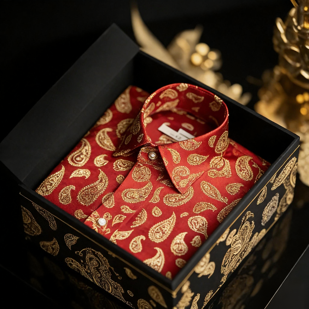 Men's Satin Luxe Paisley print long sleeve shirt