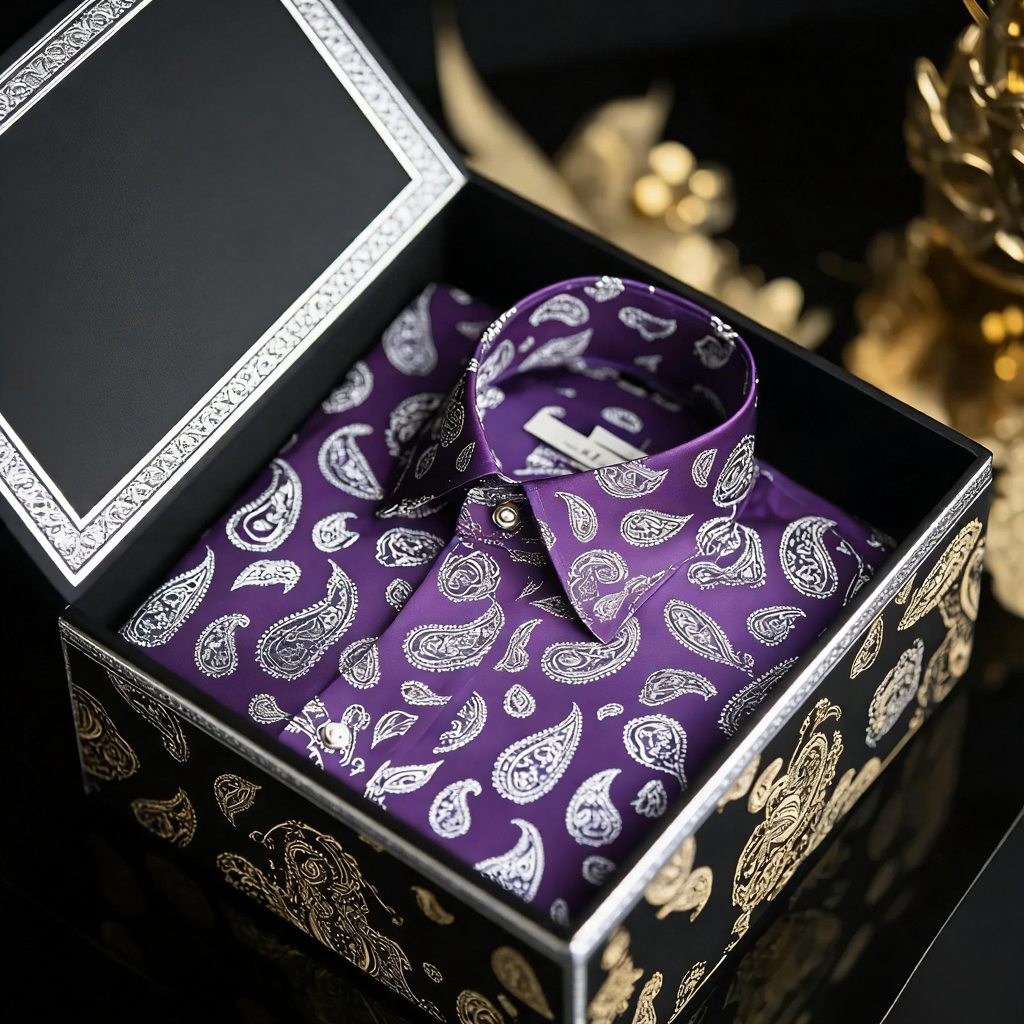 Men's Satin Luxe Paisley print long sleeve shirt