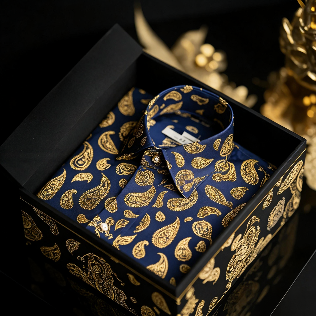 Men's Satin Luxe Paisley print long sleeve shirt