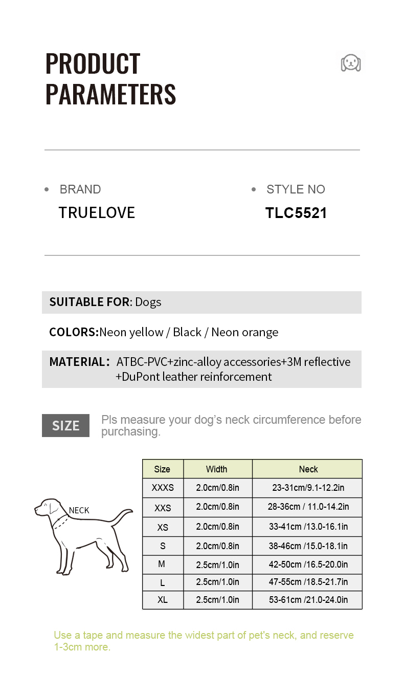 Truelove Reflective Waterproof Dog Collar: Safety and Comfort (TLC5521)