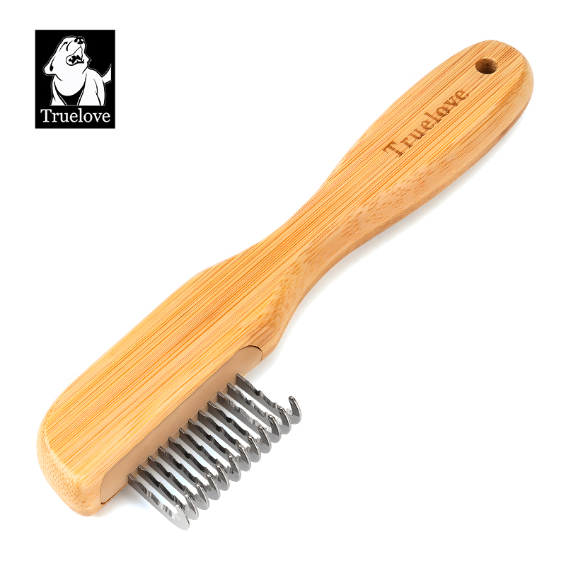 Truelove Eco-friendly Pet Shedding Comb Hair Removal Dog Grooming Brushes with Gentle Bamboo Handle for Cleaning Stainless Steel (TLK25132)