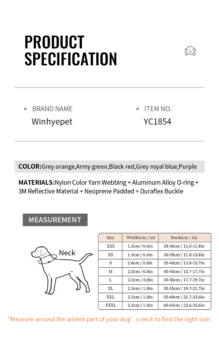 Winhyepet Neoprene Padded Dog Collar (YC1854)