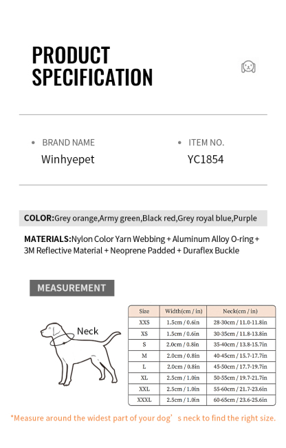 Winhyepet Neoprene Padded Dog Collar (YC1854)