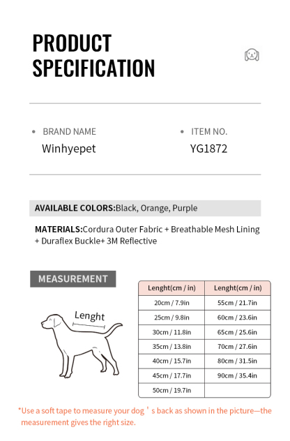 Winhyepet Outdoor Pet Jacket (YG1872)