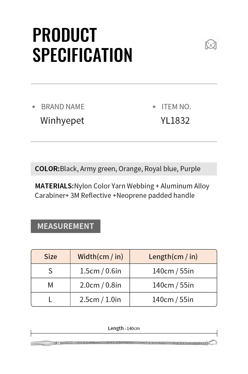 Winhyepet Multi-handle dog leash with reflective (YL1832)