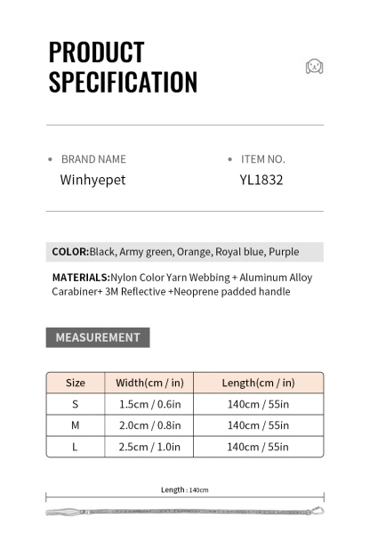 Winhyepet Multi-handle dog leash with reflective (YL1832)