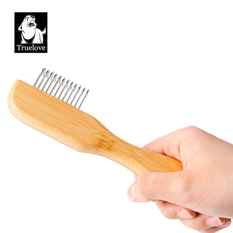 Truelove Eco-friendly Pet Shedding Comb Hair Removal Dog Grooming Brushes with Gentle Bamboo Handle for Cleaning Stainless Steel (TLK25132)