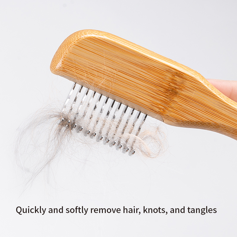 Truelove Eco-friendly Pet Shedding Comb Hair Removal Dog Grooming Brushes with Gentle Bamboo Handle for Cleaning Stainless Steel (TLK25132)