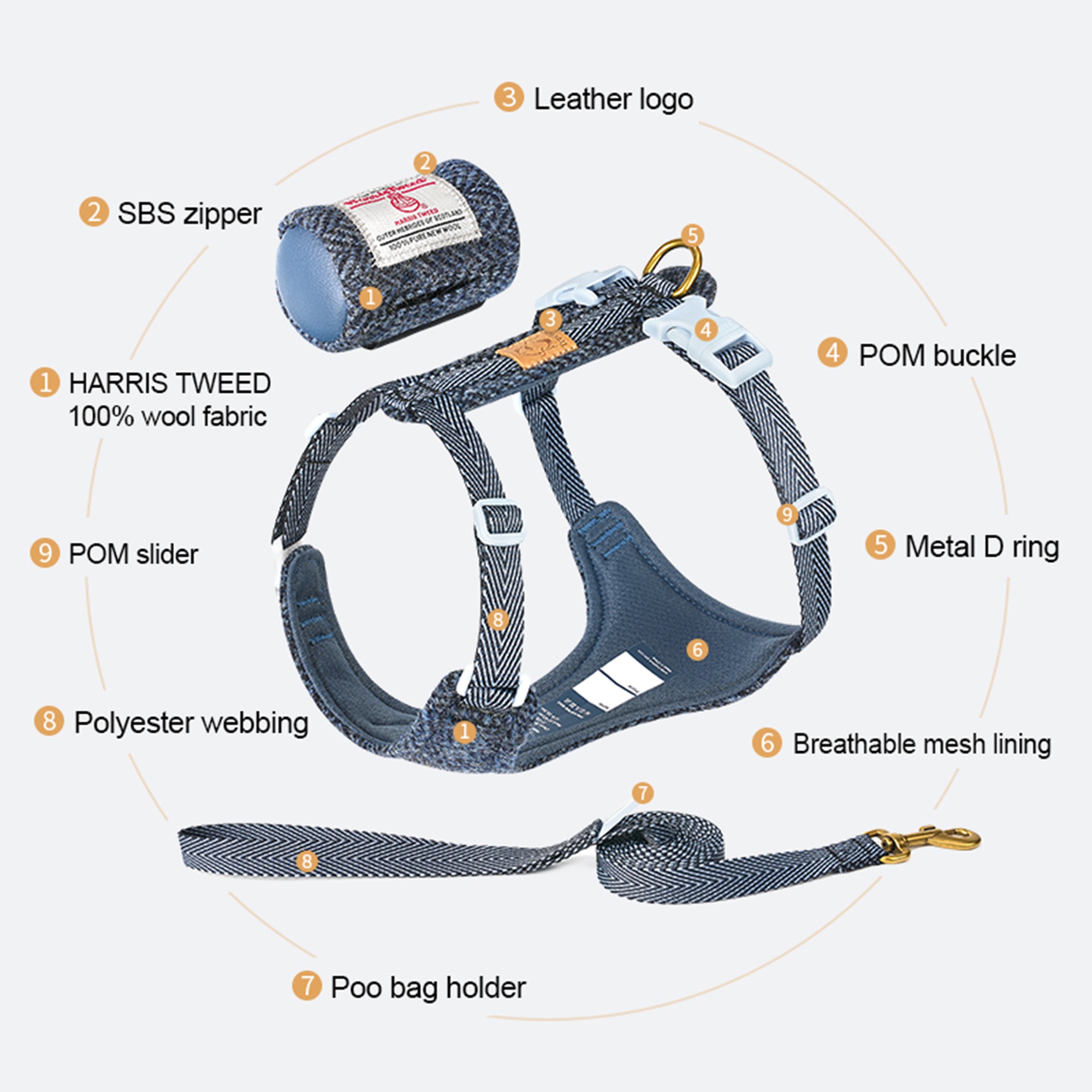 Truelove Comfort Fashionable Series Harness Leash Suit Convenient Poop Bag Dispenser (TLH2912)