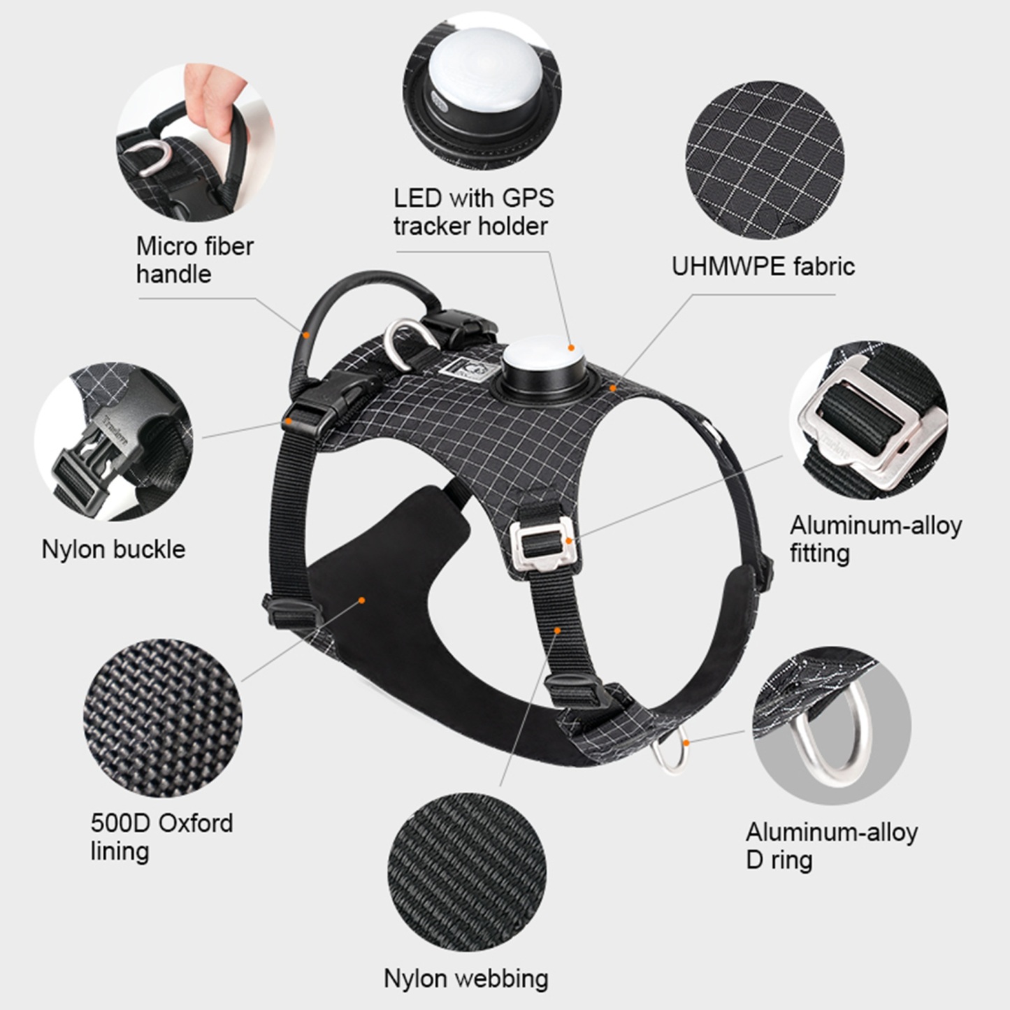 Truelove High-Tech Harness with LED Light and GPS Tracker Holder Innovative Harness
