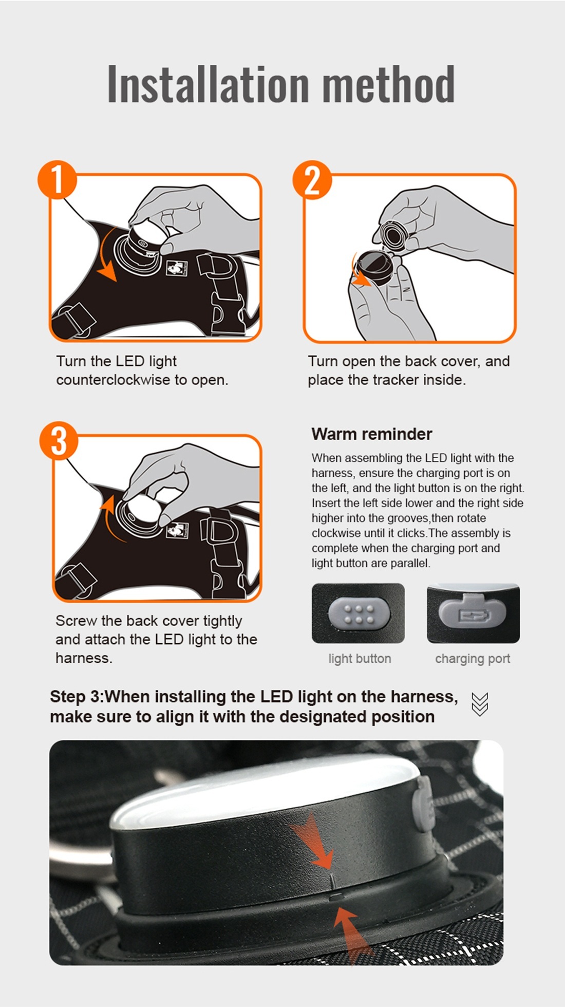 Truelove High-Tech Harness with LED Light and GPS Tracker Holder Innovative Harness
