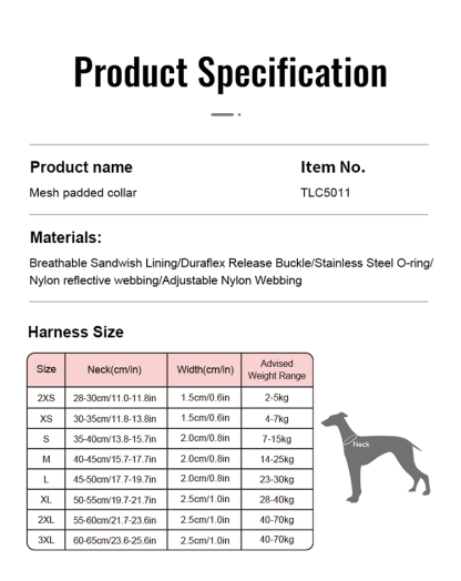 Truelove Lightweight Training Pet Collar with Adjustable Buckle Reflective Dog Tactical Collar (TLC5011)