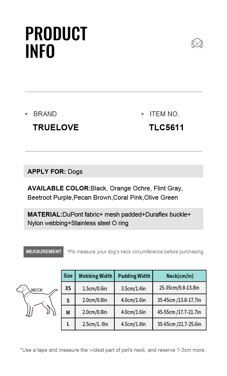 Truelove High Quality Multifunctional Personalized Dog Collar Soft Pet Collar Tactical (TLC5611)