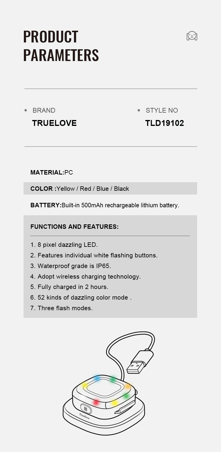 Truelove Waterproof Wireless Charging LED Dog Safety Light (TLD19102)