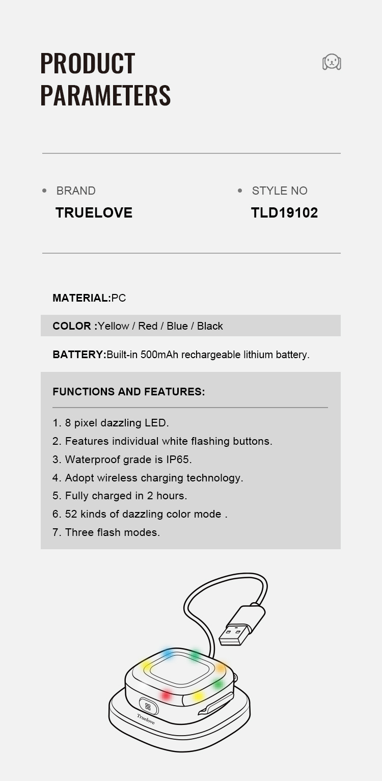 Truelove Waterproof Wireless Charging LED Dog Safety Light (TLD19102)