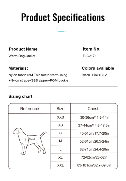 Truelove Warm and Durable Pet Winter Coat with Thinsulate Insulation (TLG2171)