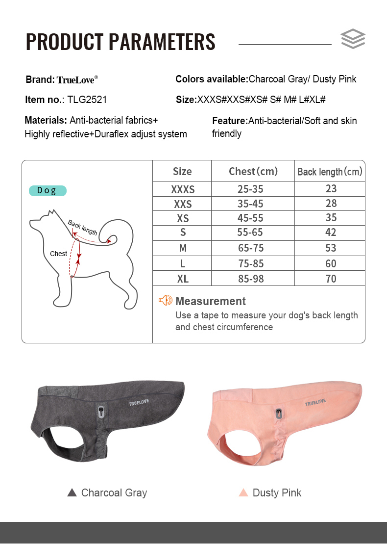 Truelove Pet Antibacterial Vest Bacterial Fabric-Tested by SGS Soft Pet Coat (TLG2521)