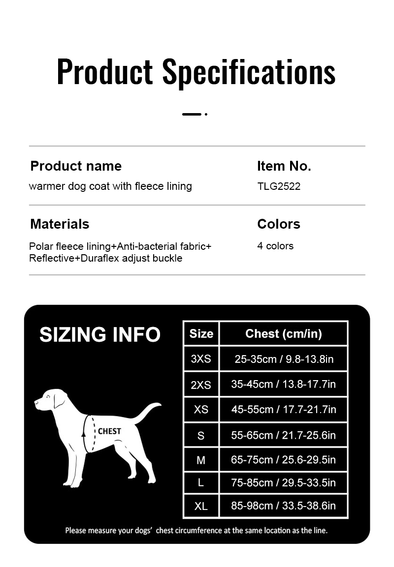 Truelove Hygienic Warmth Anti-Bacterial and Adjustable Pet Jacket (TLG2522)