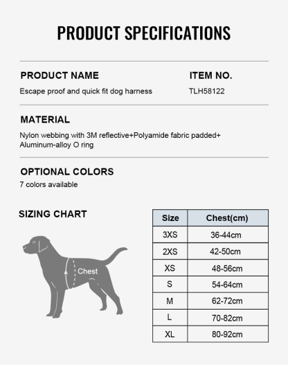 Truelove Adjustable Durable Harness with Reflective Webbing Soft Padded Harness