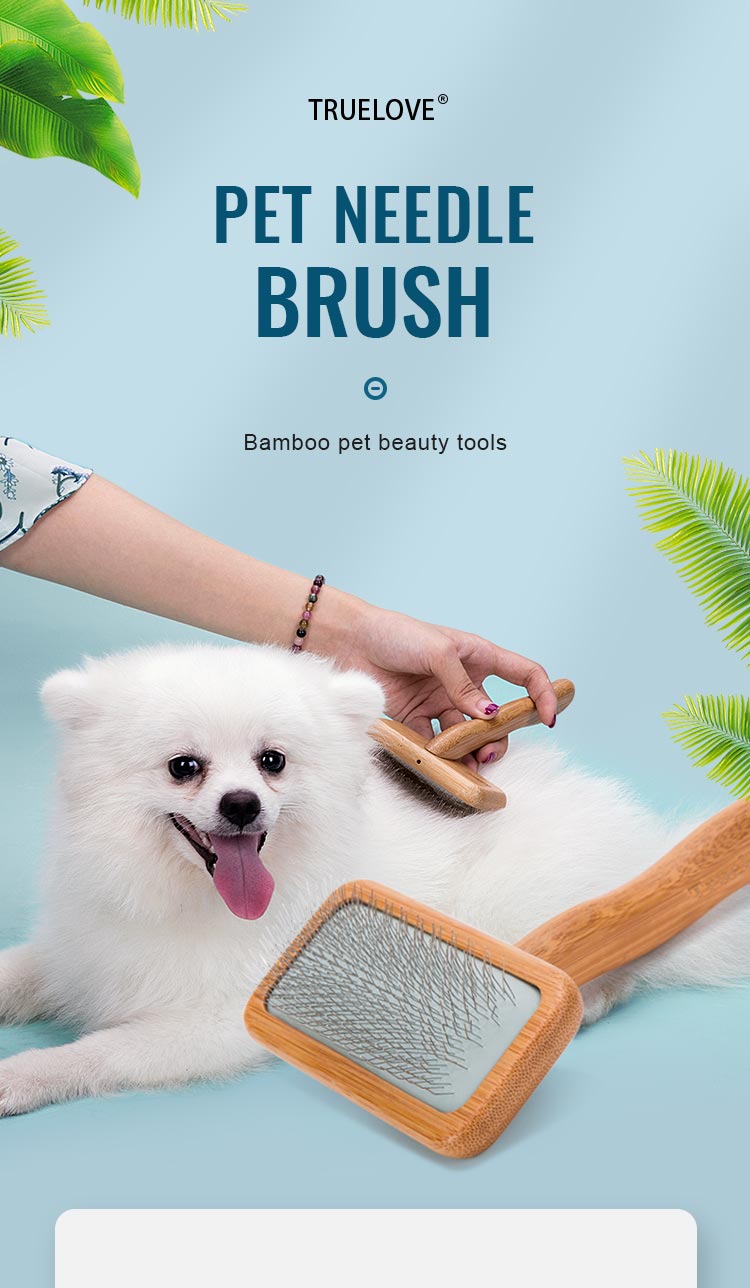 Truelove Bamboo Elegance: Stainless Steel Deep-Care Pet Comb with Ergonomic Design (TLK20131)