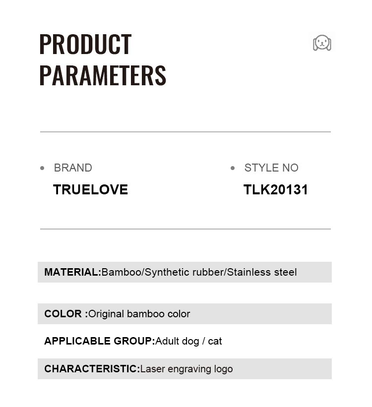 Truelove Bamboo Elegance: Stainless Steel Deep-Care Pet Comb with Ergonomic Design (TLK20131)