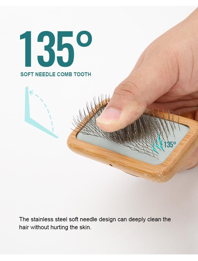 Truelove Bamboo Elegance: Stainless Steel Deep-Care Pet Comb with Ergonomic Design (TLK20131)