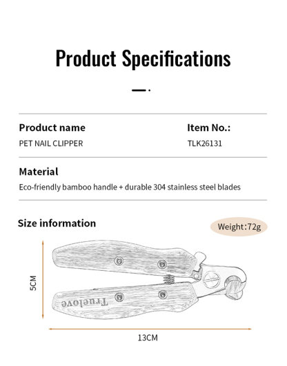 Truelove Professional Stainless Steel Dog Cat Pet Nail Clipper Novice-Friendly Bamboo Claw Scissors Pet Care Grooming Set (TLK26131)