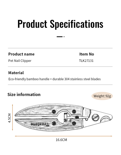 Truelove Professional Bamboo Pet Nail Clipper for Cats Dogs Eco-Friendly Stainless Steel (TLK27131)