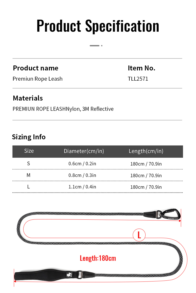 Truelove Nylon Rope Dog Leash with 3M Reflective (TLL2571)