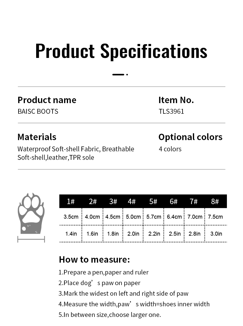 Truelove Anti-Slip Dog Shoe with Hook&Loop Design (TLS3961)