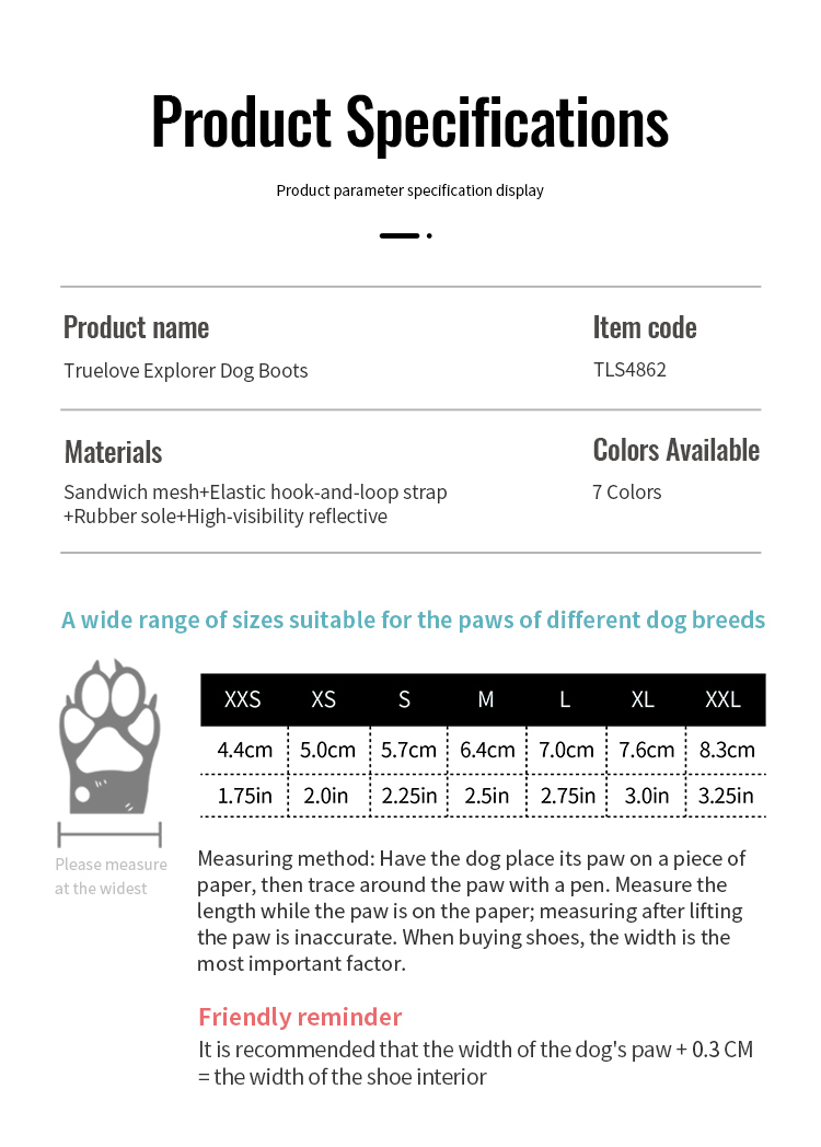 Truelove Luxury Outstanding Vibram Sole Night Reflective Hiking Durable Anti-slip Comfort NEW Arrival 2pcs Pet Dog Boots Shoes (TLS4862)