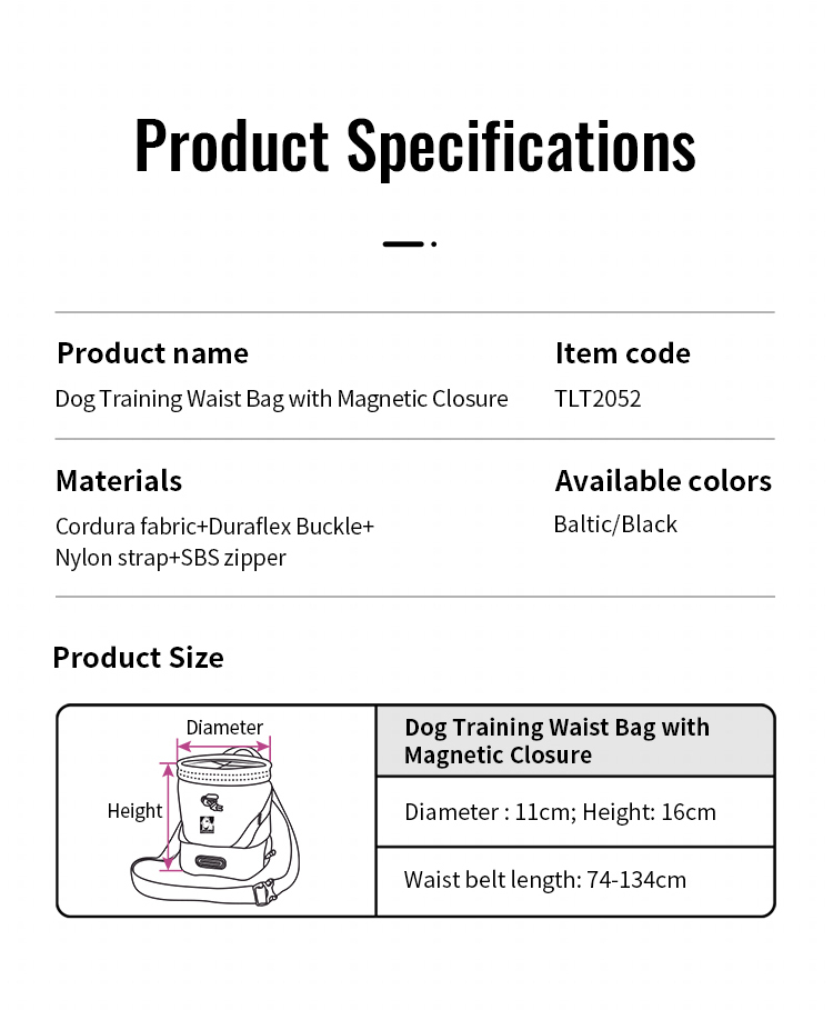 Truelove Travel Versatile Tool Designed Treat Toy Accessory Storage Holder Poop Bag Dispenser Training Waist Dog Puppy Pet Bag (TLT2052)