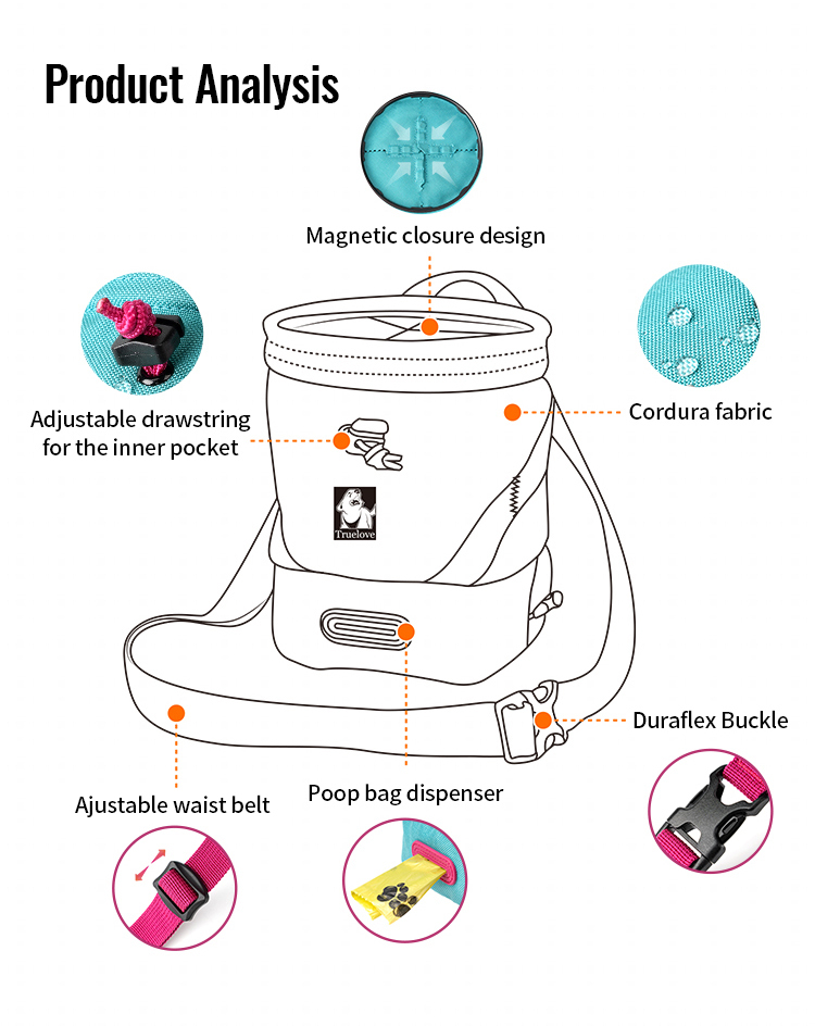 Truelove Travel Versatile Tool Designed Treat Toy Accessory Storage Holder Poop Bag Dispenser Training Waist Dog Puppy Pet Bag (TLT2052)