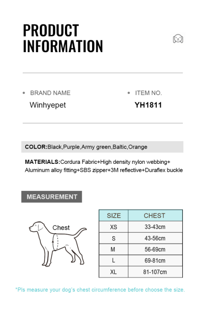 Winhyepet Escape-proof harness with zippered pocket (YH1811)